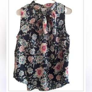 Floral Sleeveless Blouse with Bow